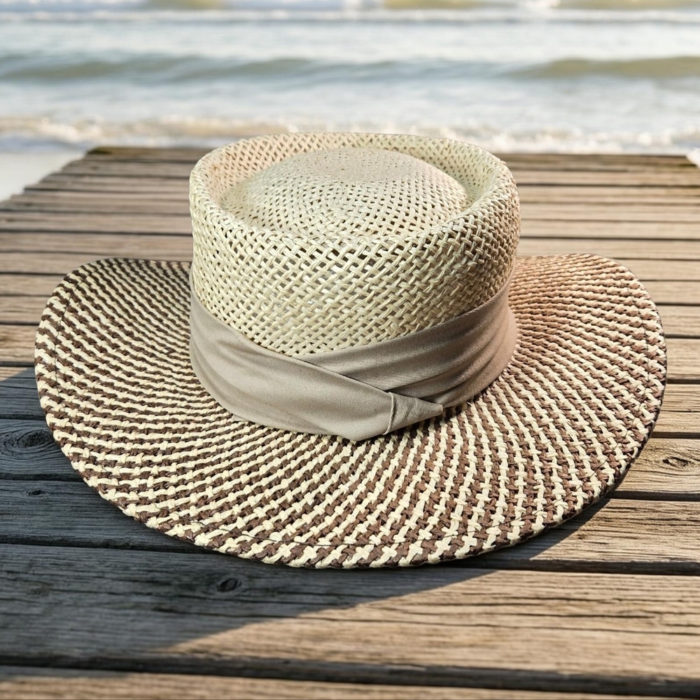 AHead Beige Straw Golf Hat Resortwear Travel SPF 50 - Picture 2 of 7